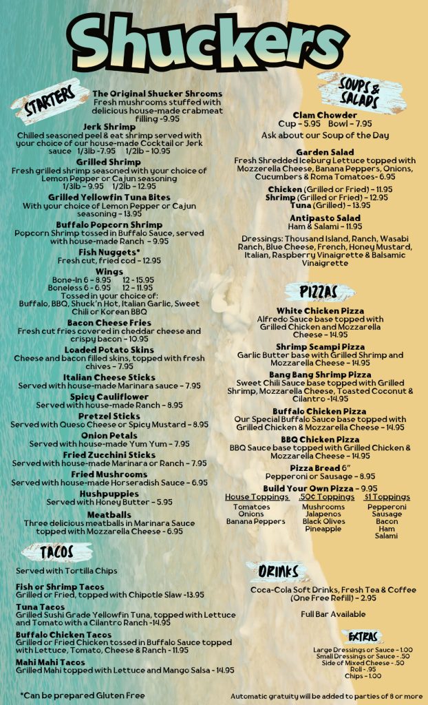 Shuckers Menu - Dinner Service - Front Cover