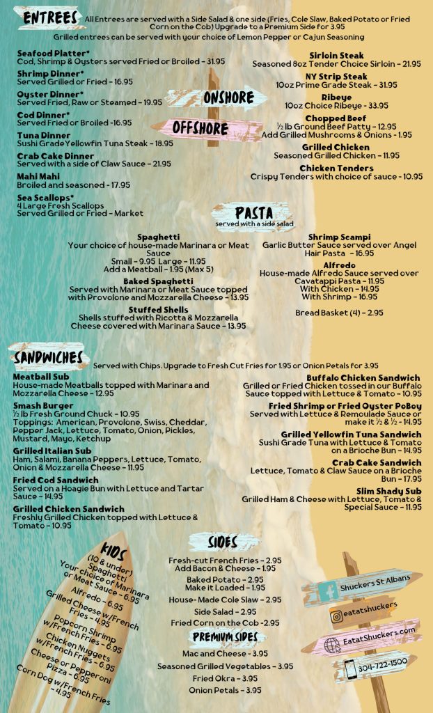 Shuckers Menu - Dinner Service - Back Cover