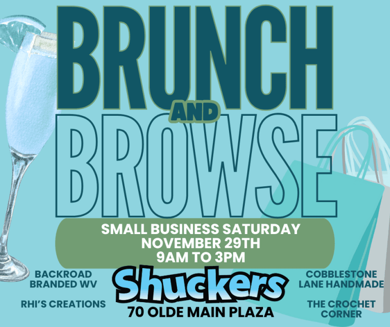 Join Shuckers on Small Business Saturday, November 29 from 9 AM–3 PM, for Brunch and Browse — local vendors, handmade goods, giveaways, and brunch favorites.